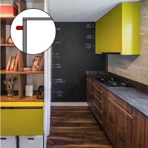 miaje cocina moderna con tirador madera oscura y color mostaza