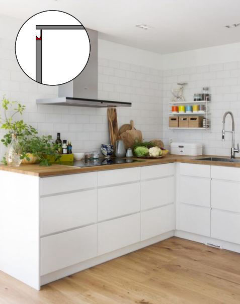 miaje cocina moderna con uñero blanca encimera de madera